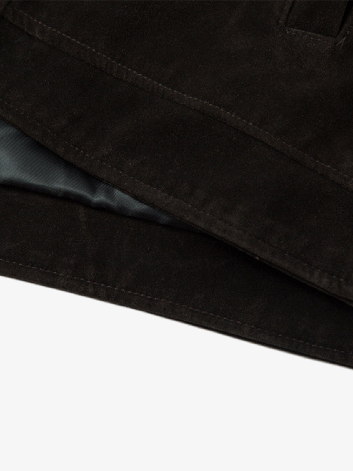 Retro Suede Bomber Jacket with Metal Button Lapel