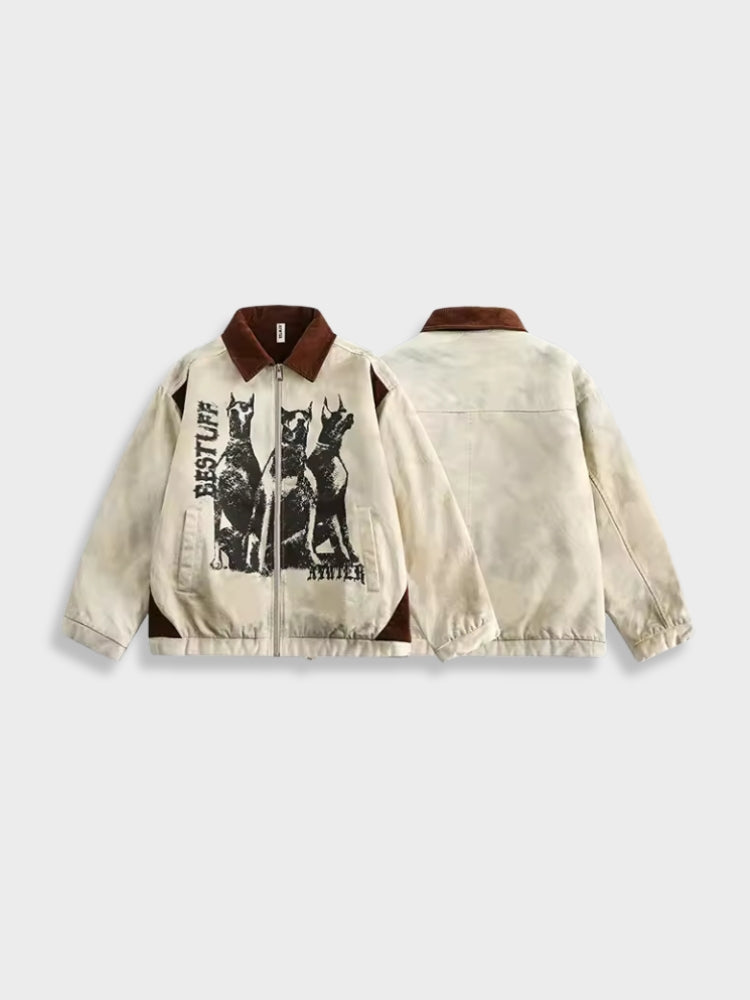 Men's Polyester Casual Bomber Jacket Beige