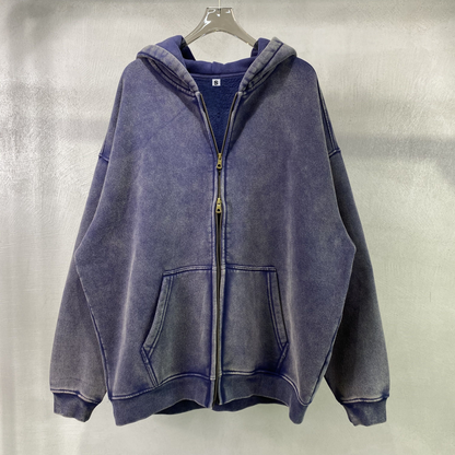 Washed Oversized Retro Zip-Up Hoodie