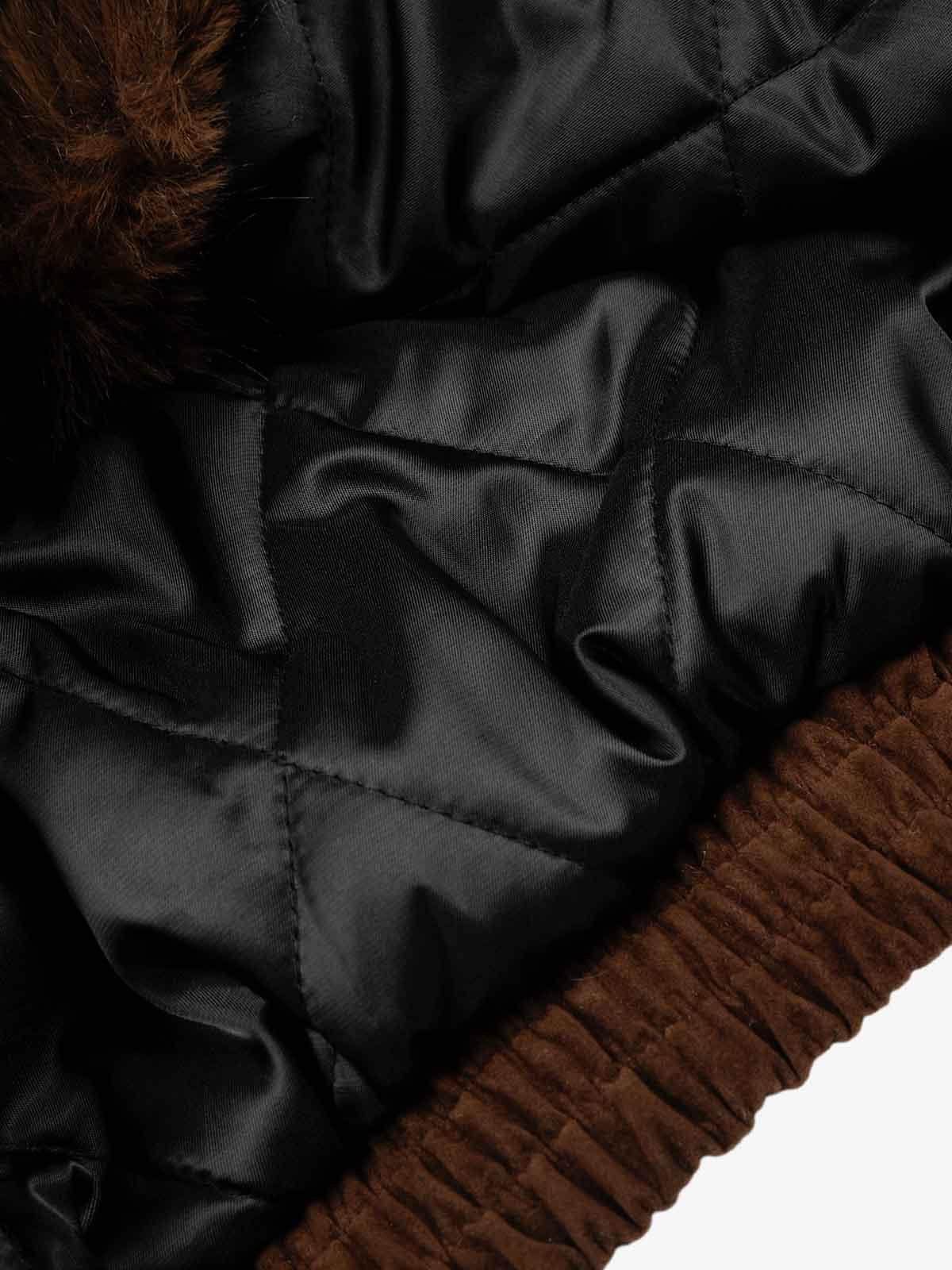Faux Fur Hooded Suede Bomber Jacket with Metal Clip Streetwear