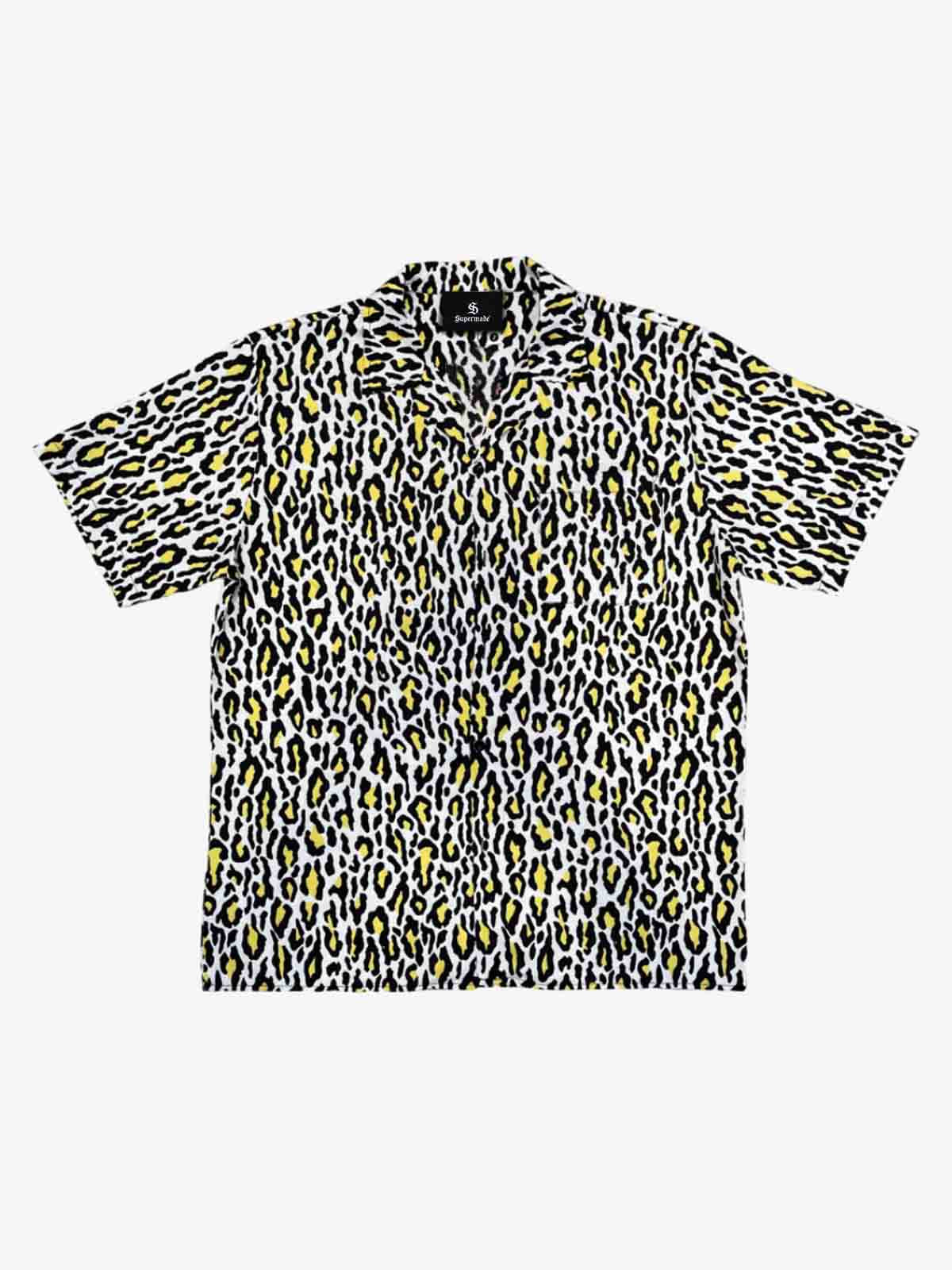 Revelse™  Faux Fur Leopard Print Boxy Shirt Green