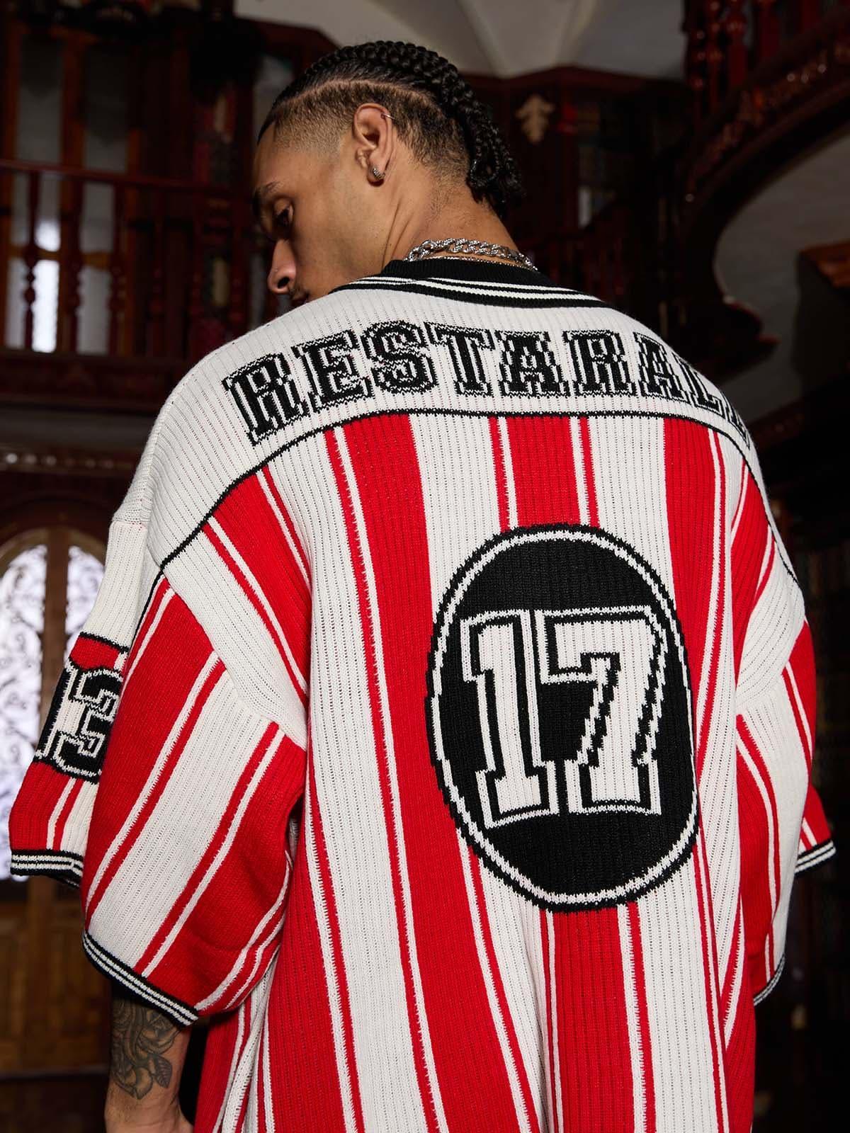 Revelse™ Vintage Striped Baseball Knit Sweater Red