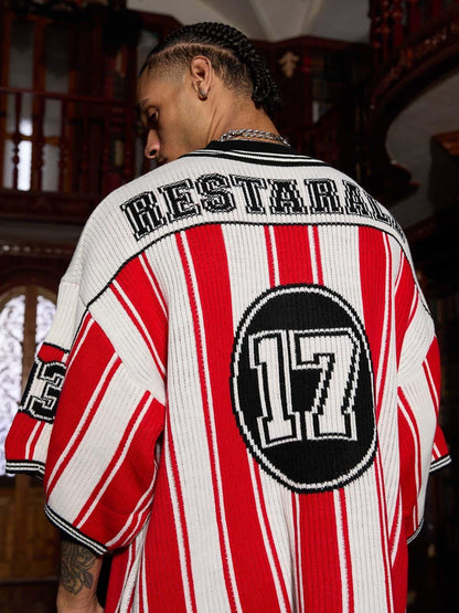 Revelse™ Vintage Striped Baseball Knit Sweater Red