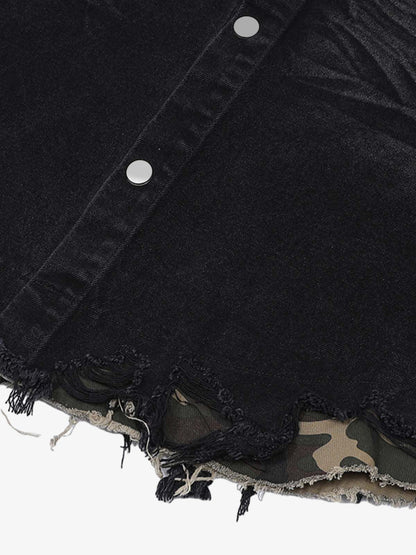 Revelse™ Distressed Denim Ripped Short-Sleeve Shirt