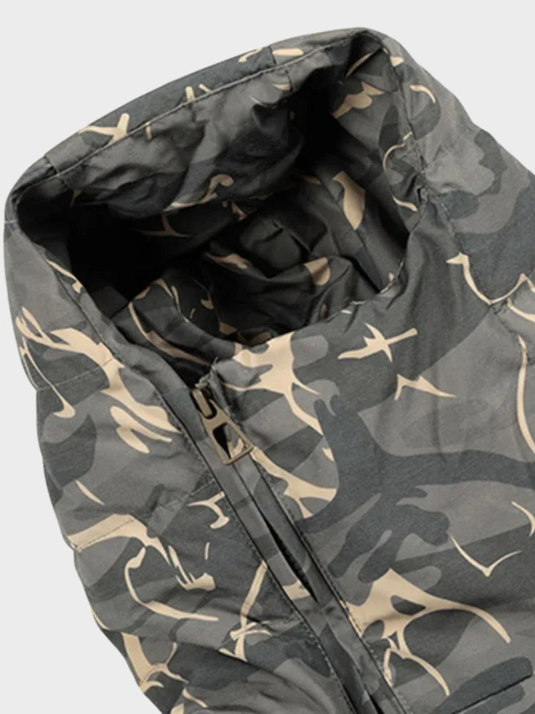 Camouflage Insulated Quilted Jacket With Side Zipper