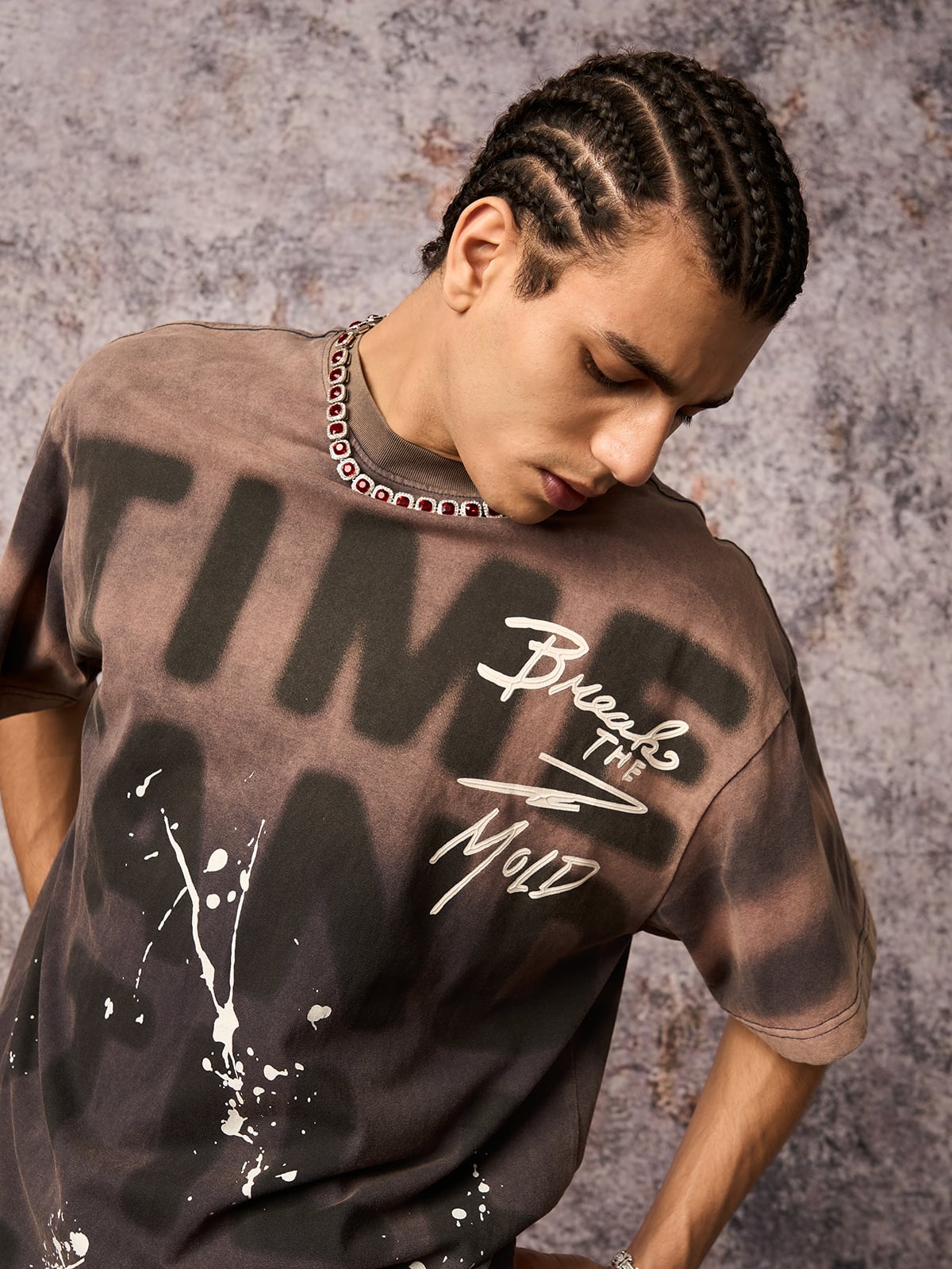 Ink Splash Letter Print T-Shirt