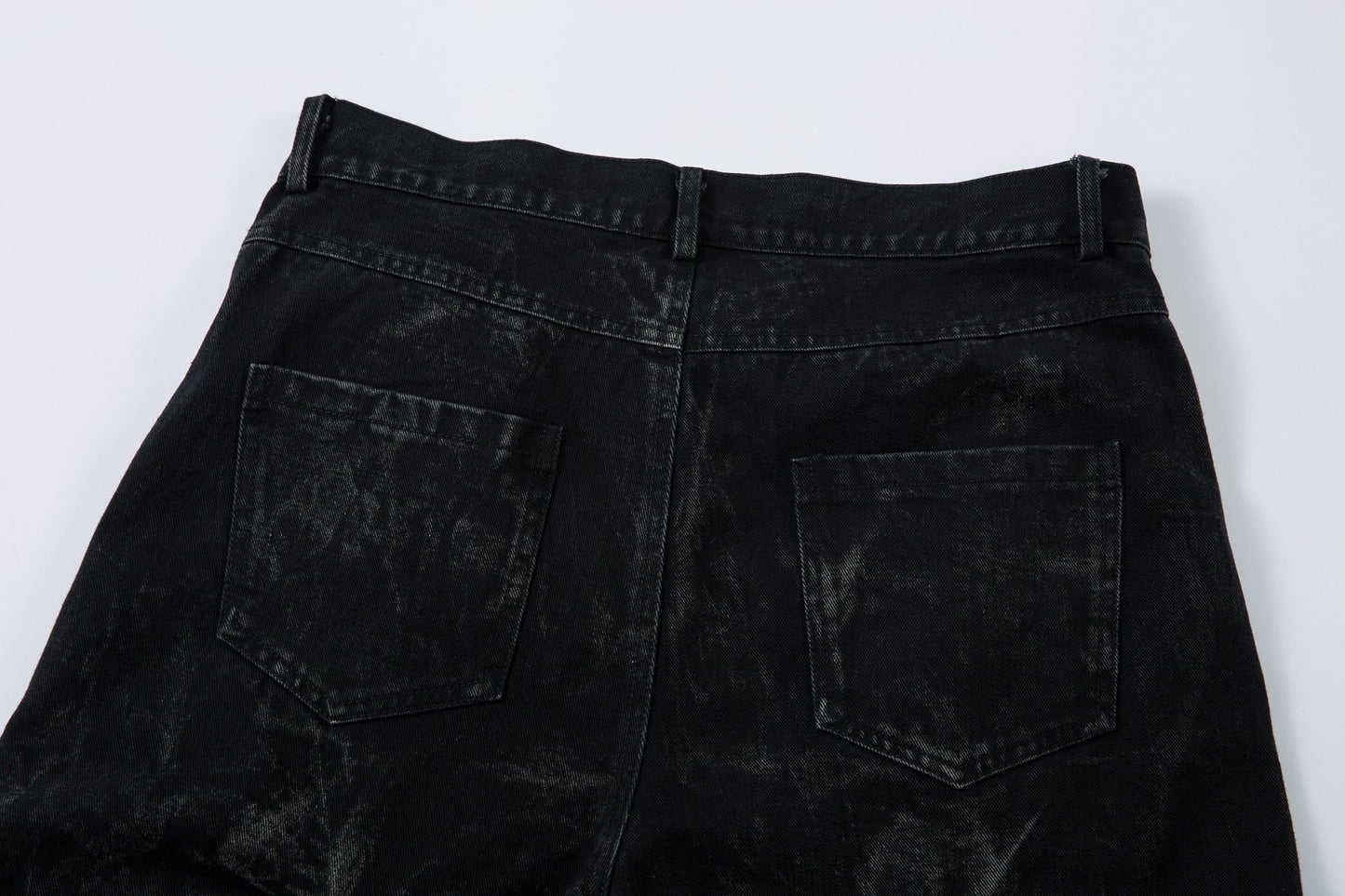 Washed Distressed Pleated Baggy Jeans