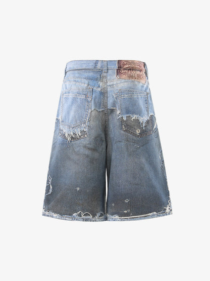Revelse™  Deconstructed Distressed Denim Shorts Blue