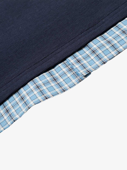 Revelse™  Pique Cotton Polo Shirt With Plaid Contrast Collar and Cuffs