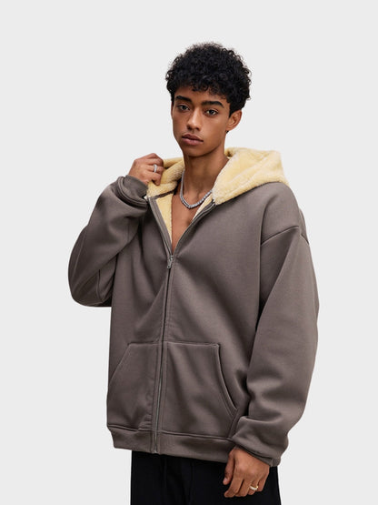 Full-Zip Fleece Hoodie Loose Fit