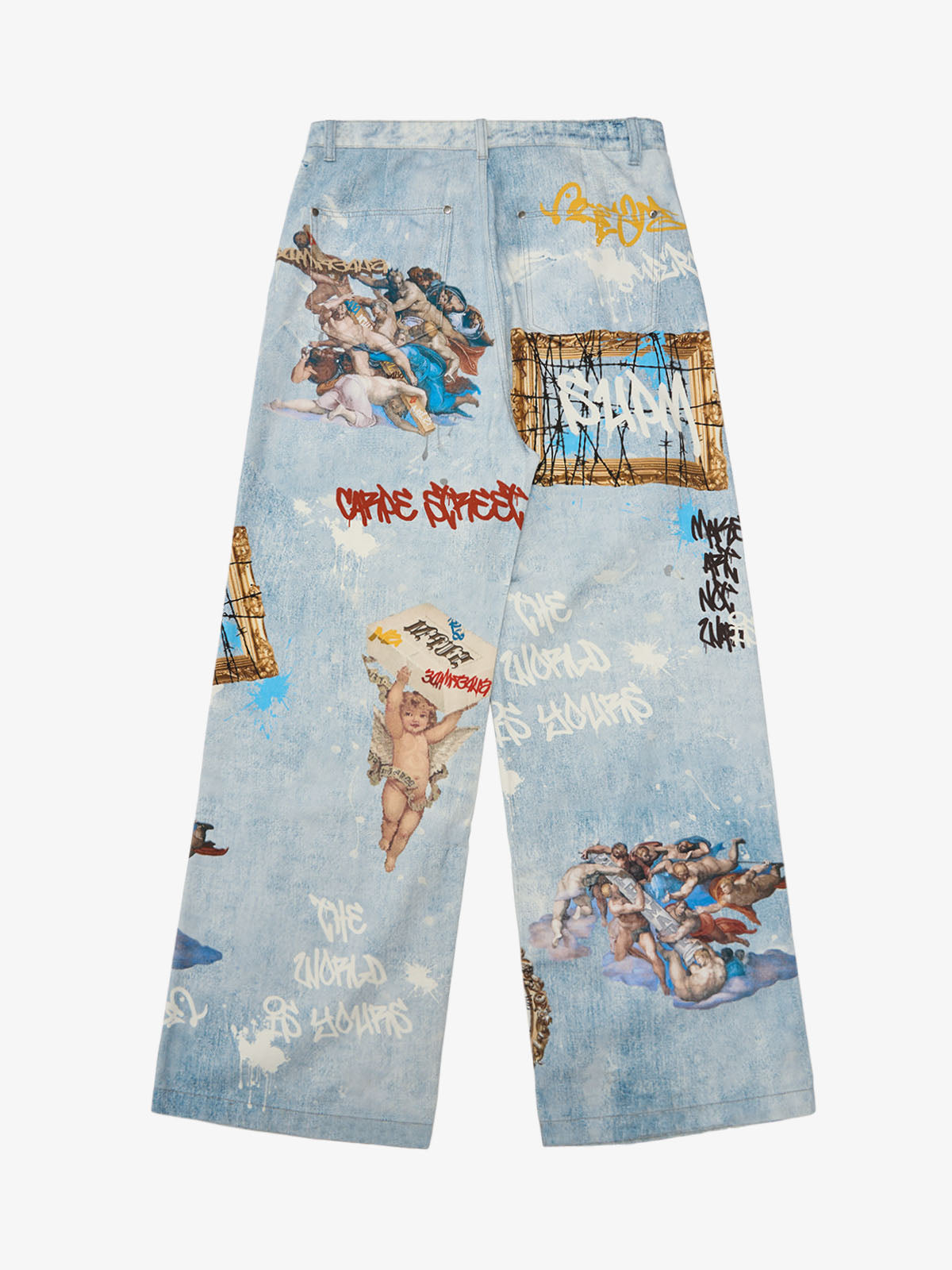 Retro Graffiti Angelic Print Baggy Jeans