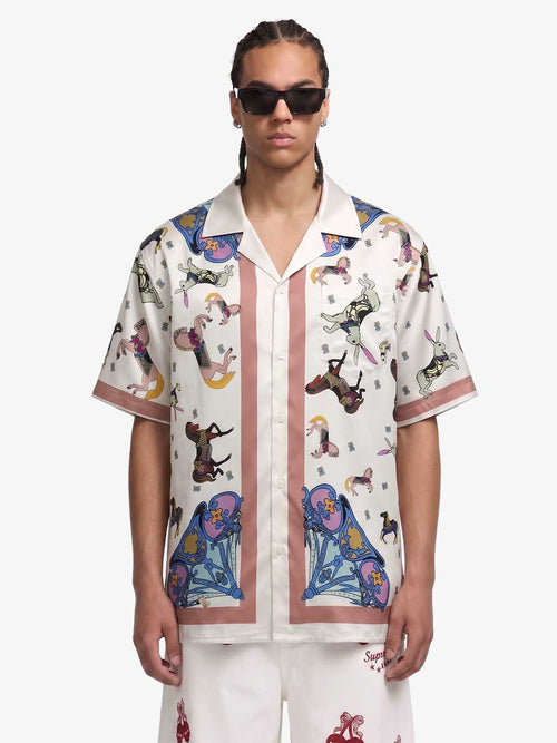 Revelse™  Satin Camp Collar Boxy Shirt Carousel Animal Print