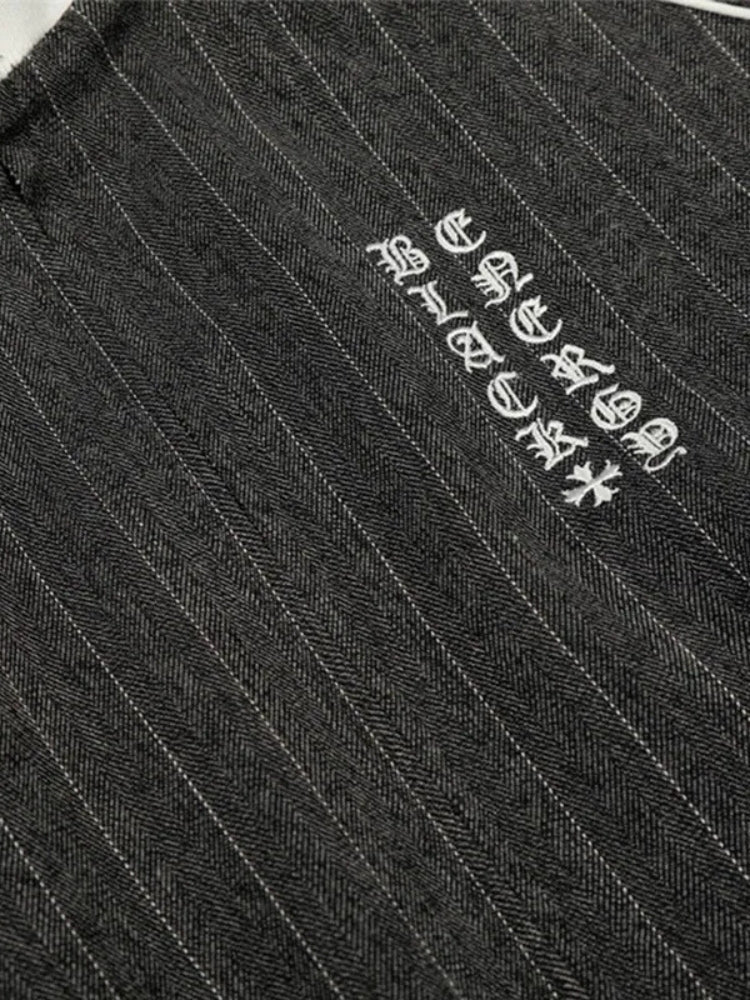 Striped Polyester Tracksuit Set Dark Grey
