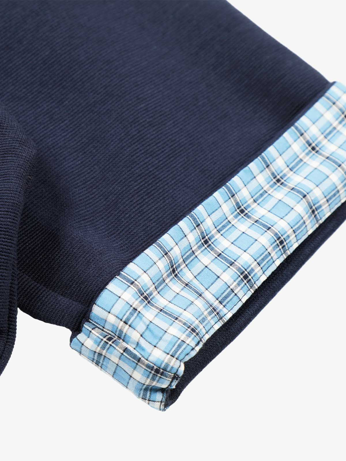 Revelse™  Pique Cotton Polo Shirt With Plaid Contrast Collar and Cuffs