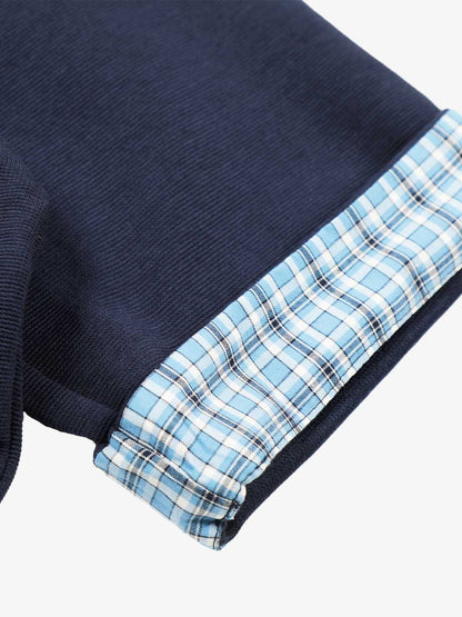 Revelse™  Pique Cotton Polo Shirt With Plaid Contrast Collar and Cuffs