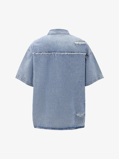 Men's Ripped Distressed Denim Jacket and Pants Set