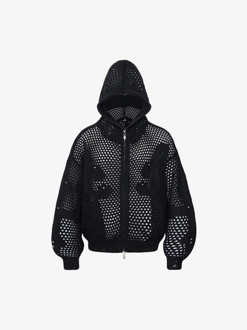 Openwork knit cardigan with a V-neck front