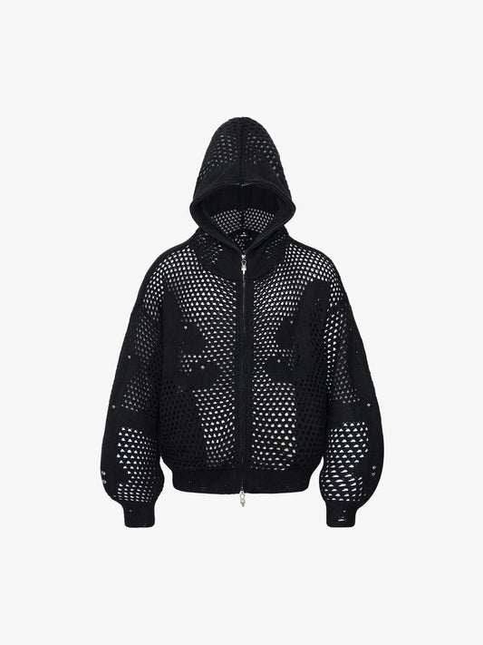 Openwork knit cardigan with a V-neck front