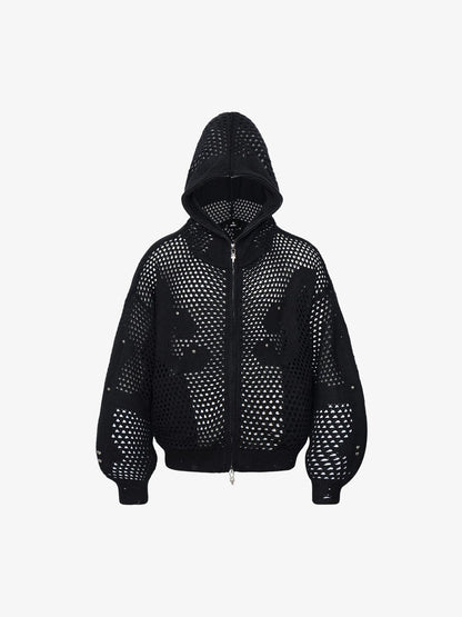 Openwork Knit Cardigan With V-Neck