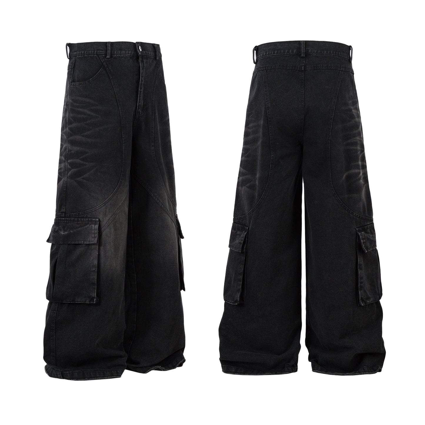 Distressed Washed Multi-Pocket Denim Jeans