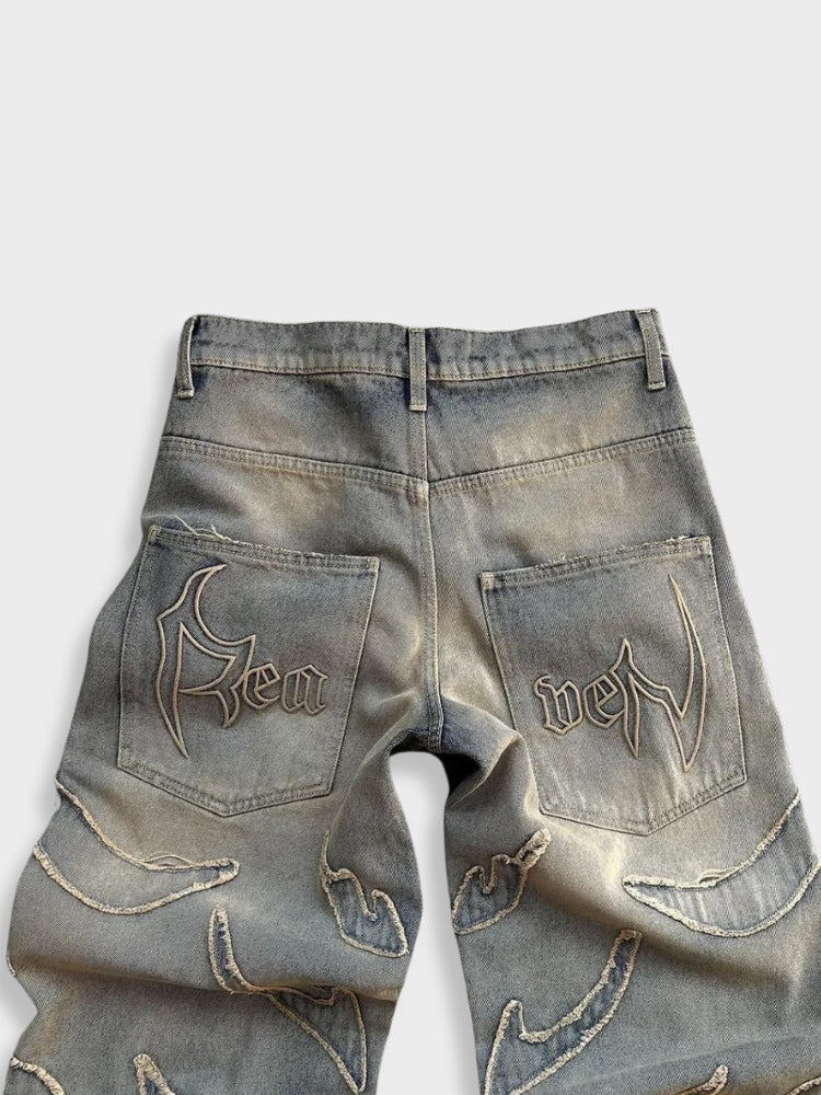 Unisex Loose-Fit Distressed Washed Denim Jeans Gray
