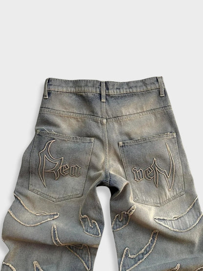 Unisex Loose-Fit Distressed Washed Denim Jeans Gray