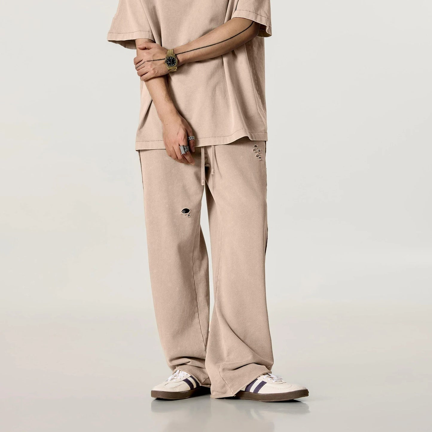 Men's Distressed Washed Straight Leg Joggers