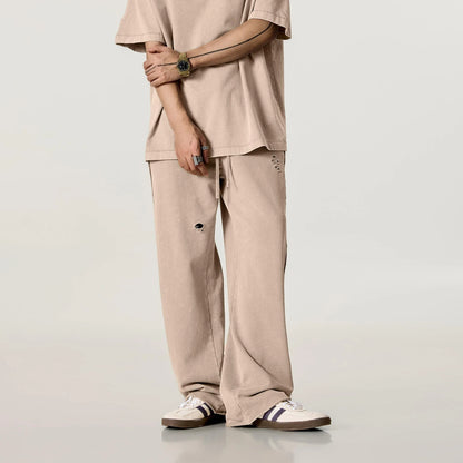 Men's Distressed Washed Straight Leg Joggers