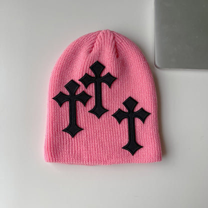 Cross Knitted Cotton Blend Beanie
