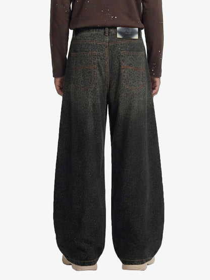 Leopard Print Denim Barrel Jeans