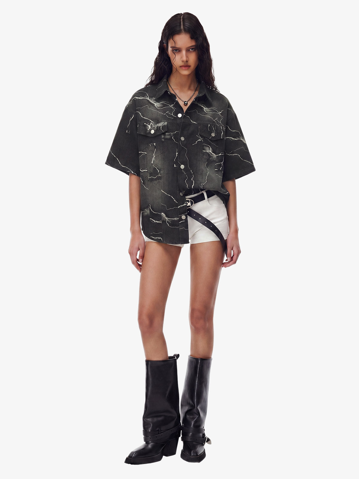 Vintage Lightning Bolt Graphic Denim Shirt