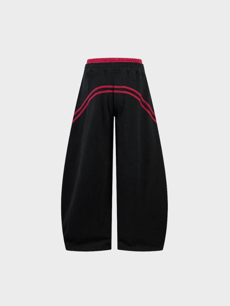 Cotton Blend Balloon-Leg Joggers with Contrast Waistband