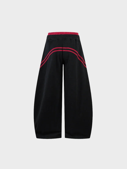 Cotton Blend Balloon-Leg Joggers with Contrast Waistband