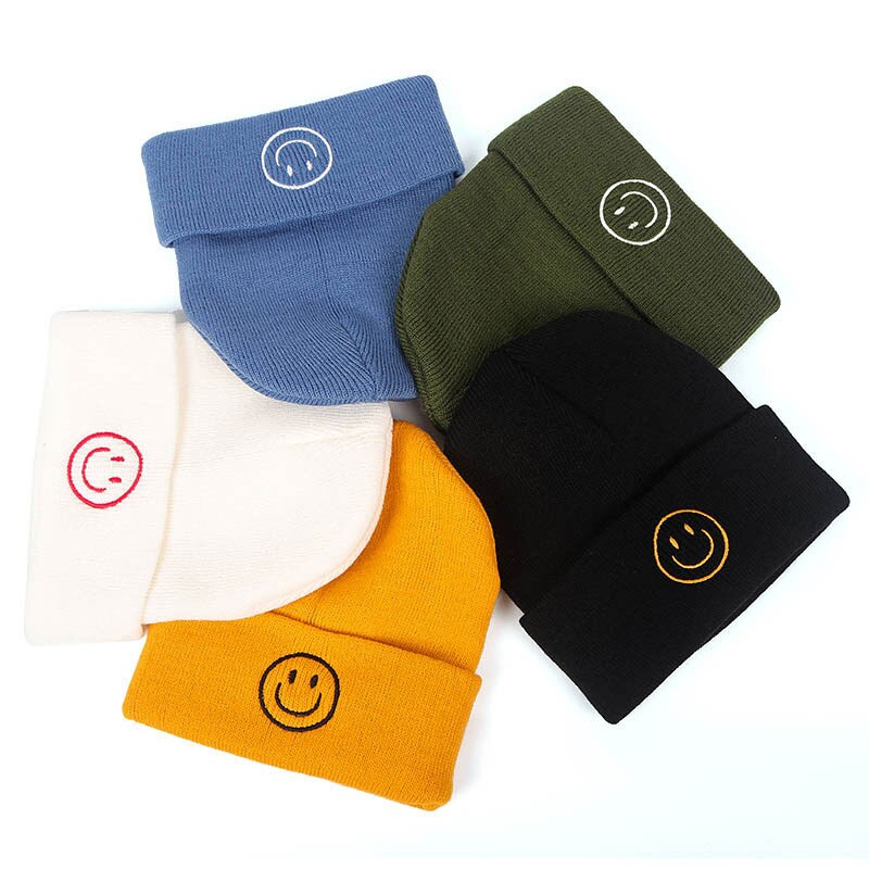 Embroidered Smile Cotton Blend Beanie