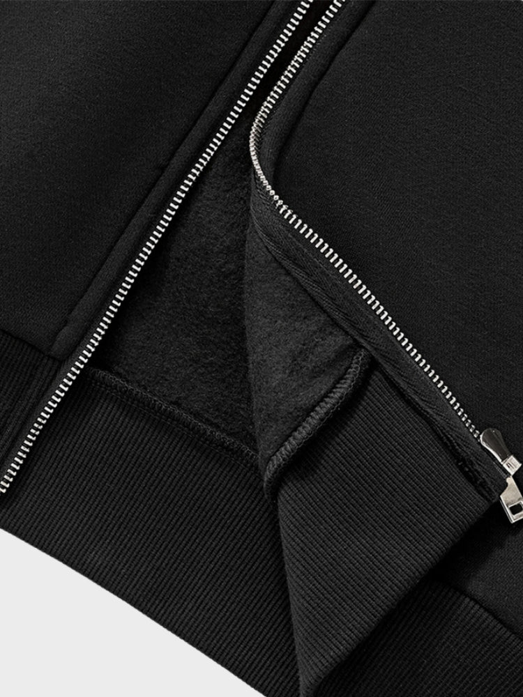 Full-Zip Fleece Hoodie Black Loose Fit