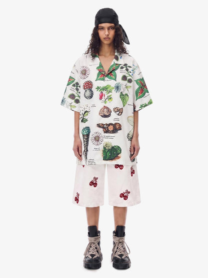 Revelse™  Cotton Blend Camp Collar Boxy Shirt Botanical Print