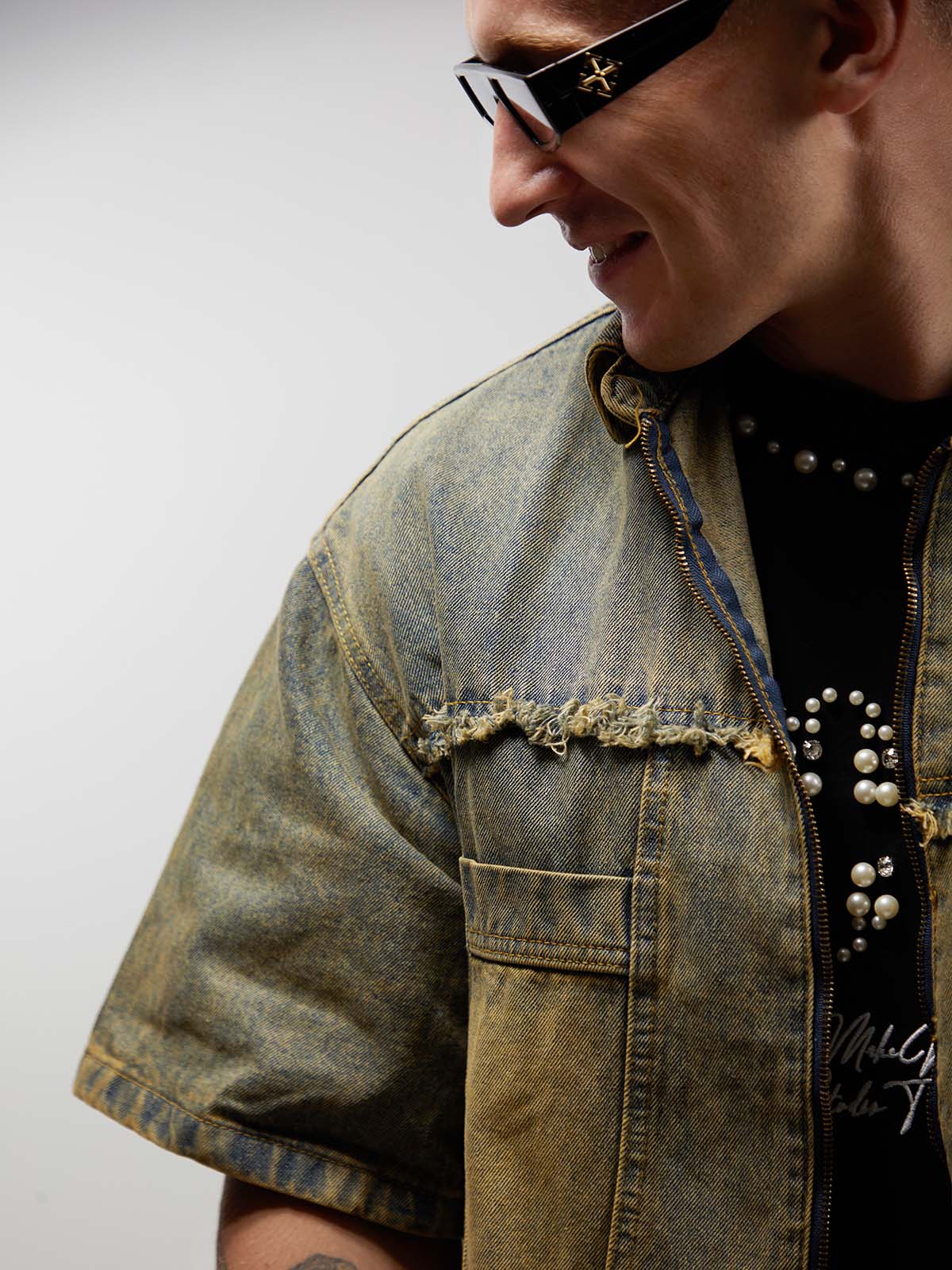 Men's Ripped Distressed Denim Jacket and Pants Set