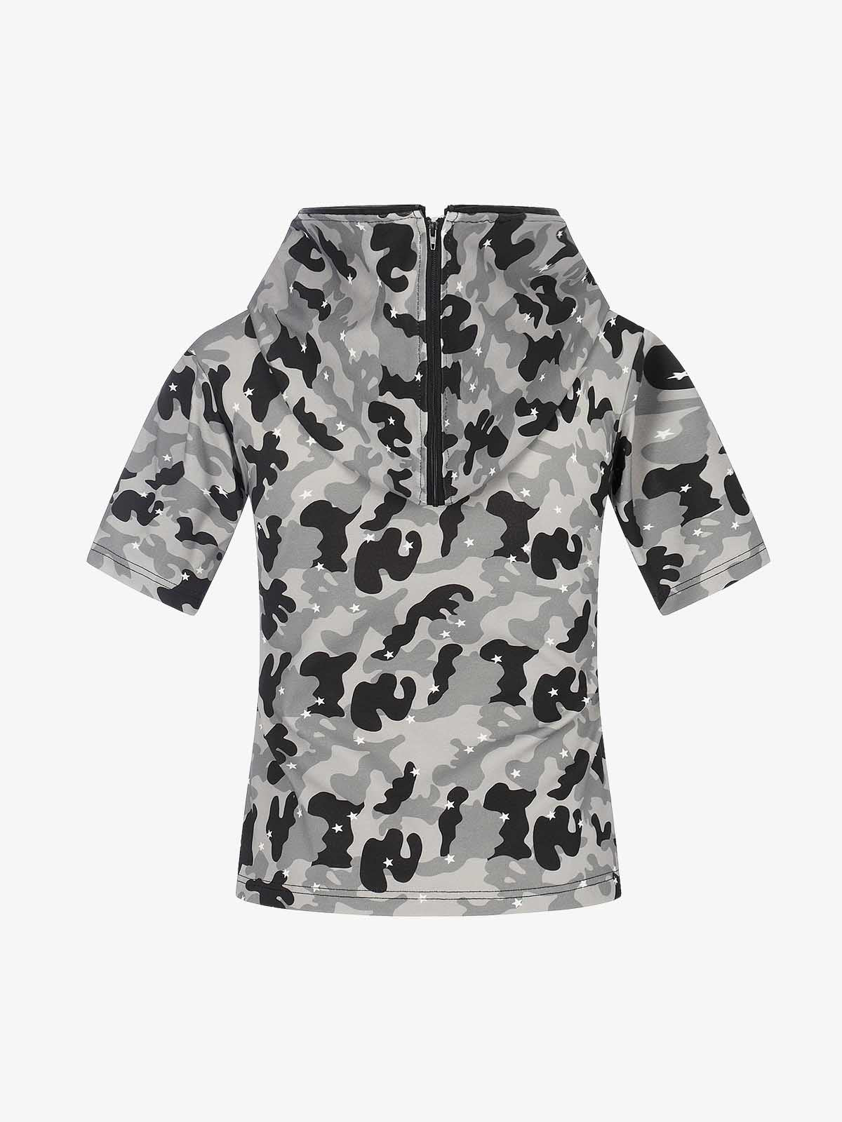 Camo Half Zip Hooded Mid Sleeve T-Shirt for Men