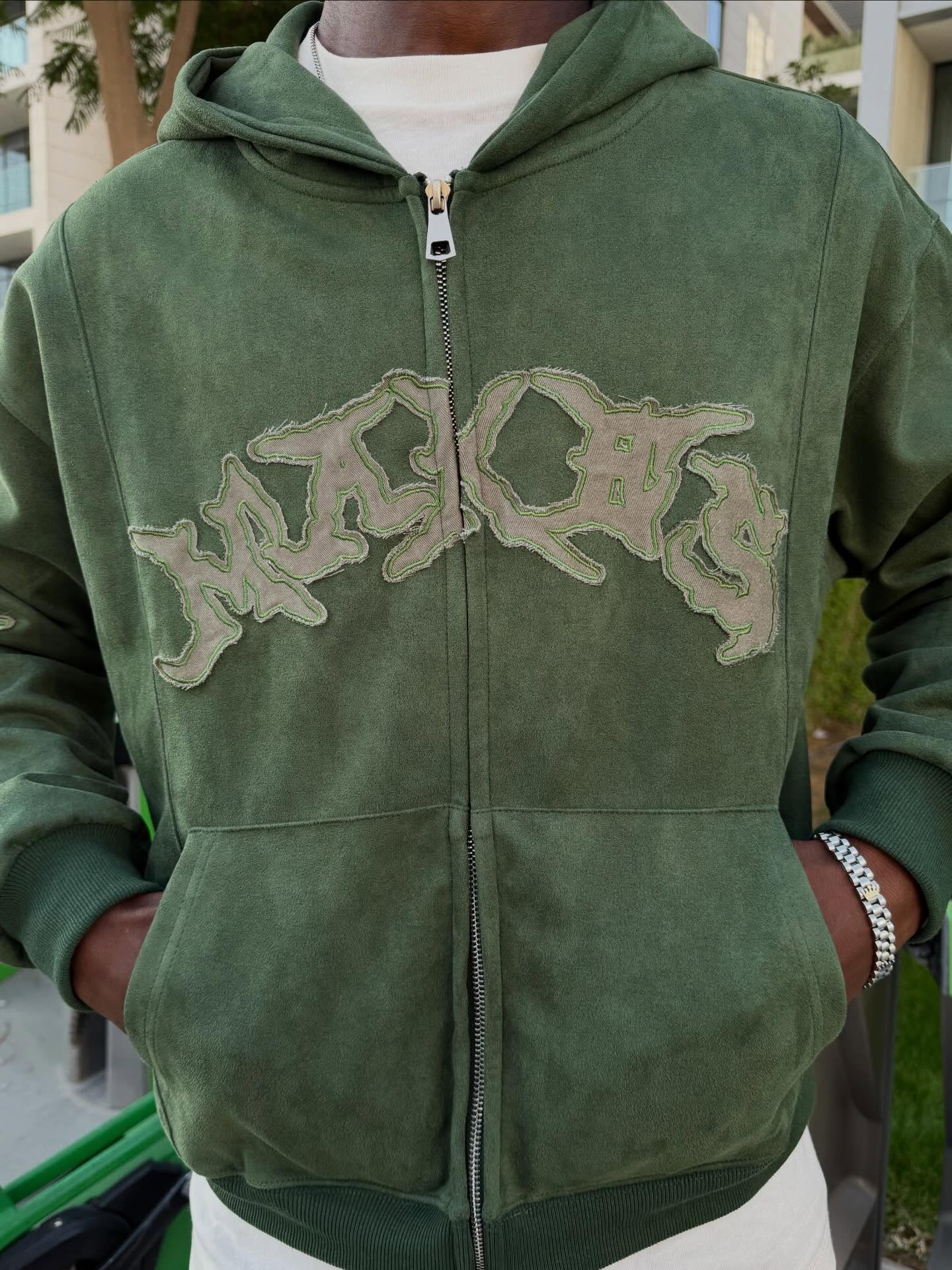 Embroidered Loose-Fit Zip-Up Hoodie