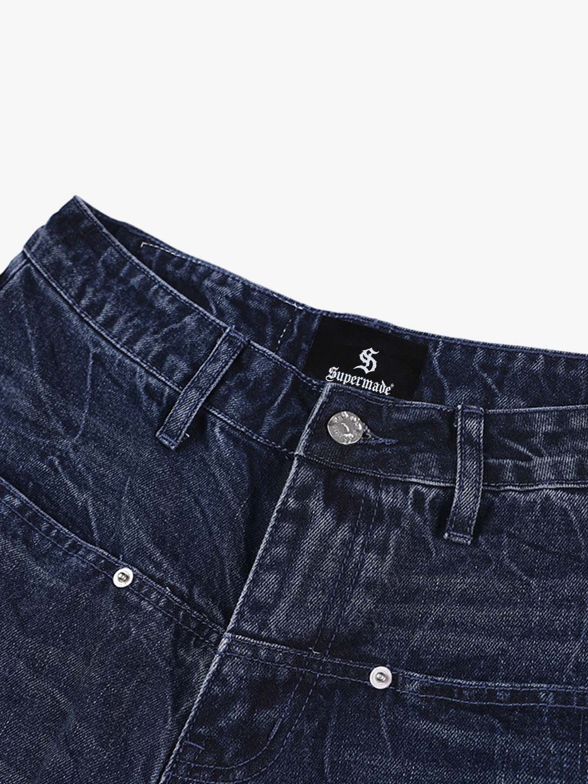 Revelse™ Wide Leg Washed Denim Shorts Blue