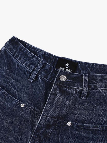 Revelse™ Wide Leg Washed Denim Shorts Blue