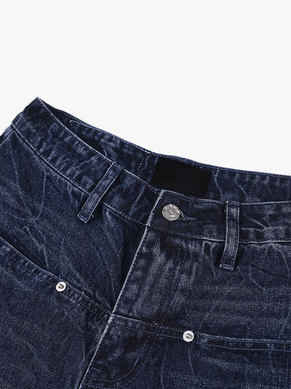 Revelse™ Wide Leg Washed Denim Shorts Blue