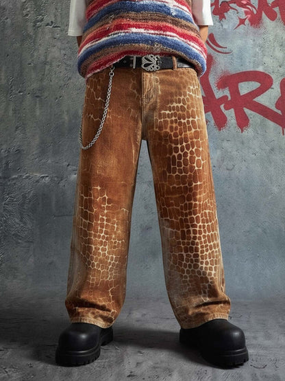 Croc Texture Washed Wide Leg Denim Jeans