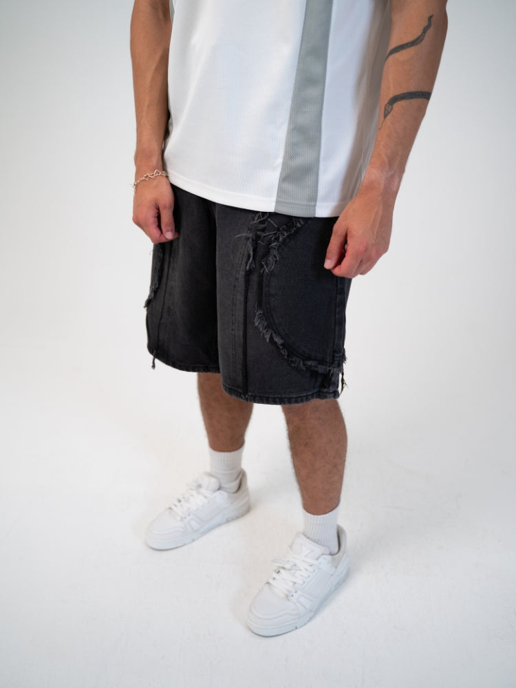 Distressed Embroidered Denim Jorts