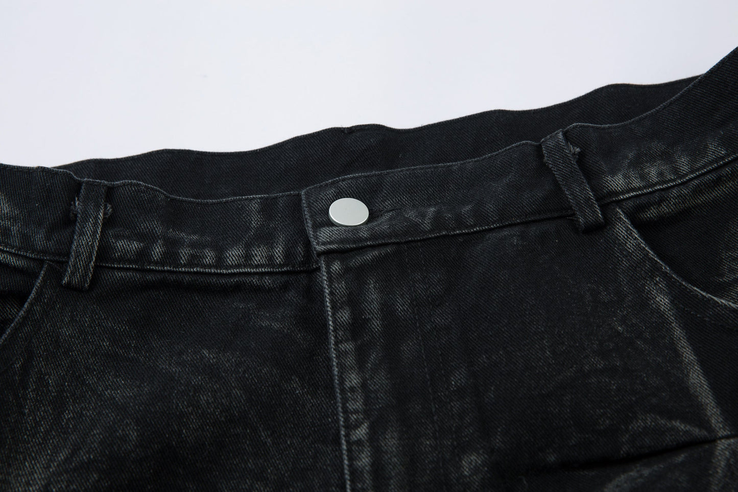 Washed Distressed Pleated Baggy Jeans