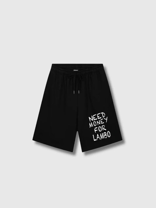 Unisex Cotton Graphic Drawstring Shorts Black White