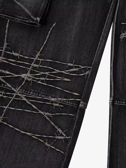 Embroidered Hip-Hop Street Style Jeans