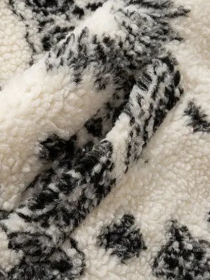 Lamb Fleece Jacket Paisley Pattern Loose Fit