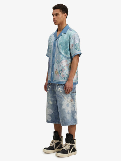 Revelse™  Silky Camp Collar Boxy Shirt Porcelain Floral Print