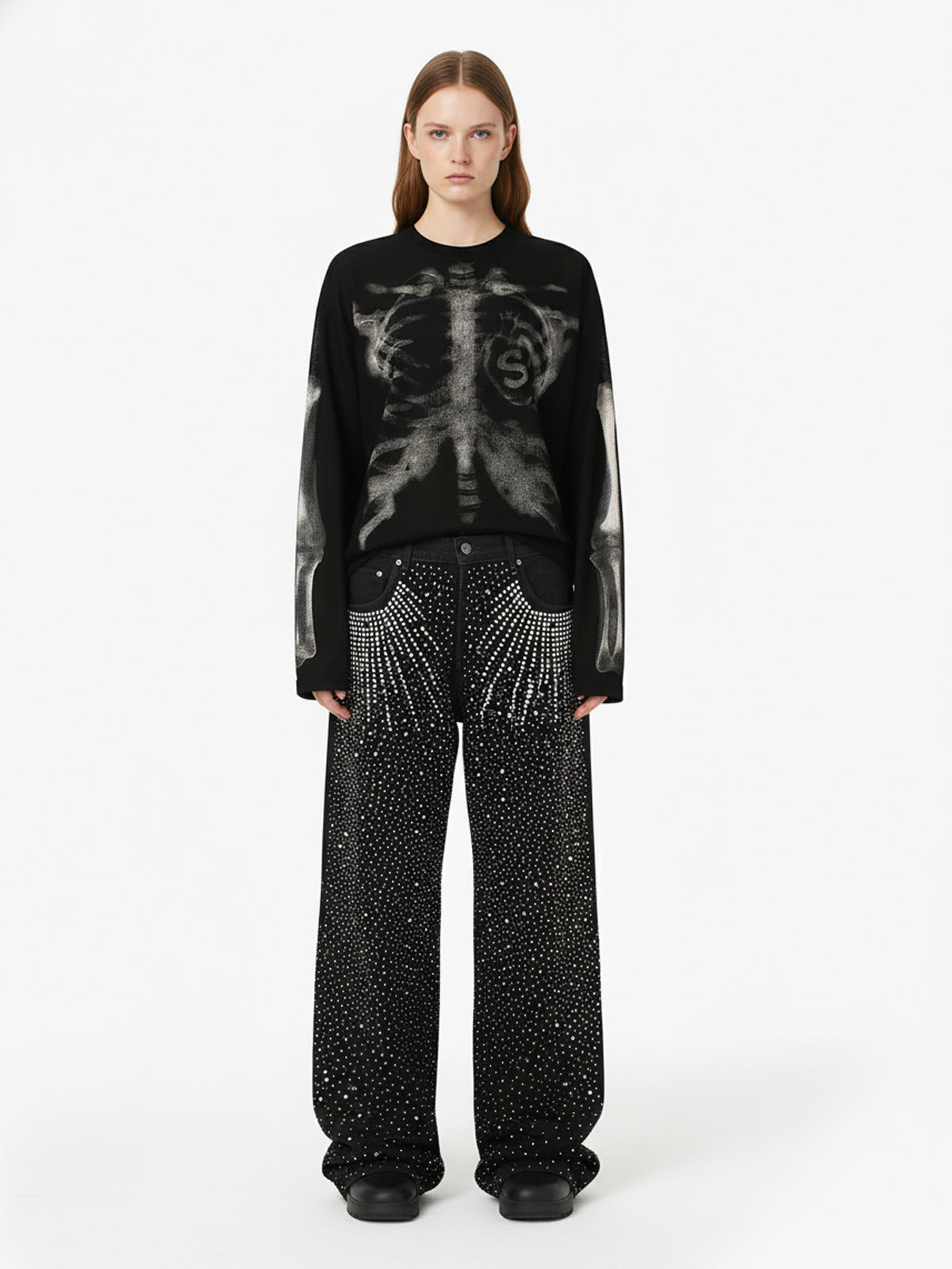 Skeleton Graphic Waffle Knit Sweatshirt